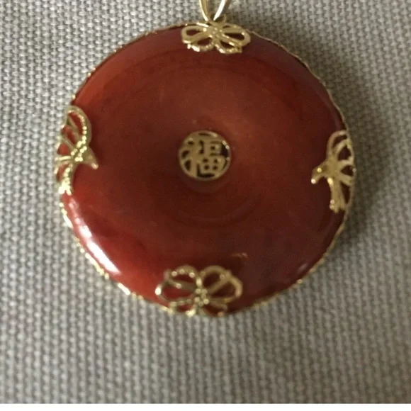 #0956*Ross-Simons/Gold Plated/Red Jade Earrings.Good Fortune Butterfly & Dragon - Picture 4 of 10